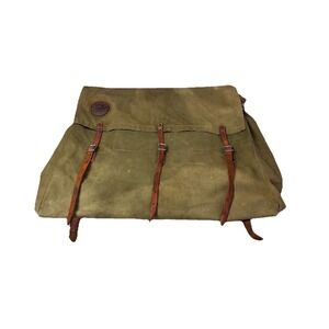 Vintage Duluth‎ Pack Saddle Ruck Sack Backpack Green Canvas Leather Straps #5 3f